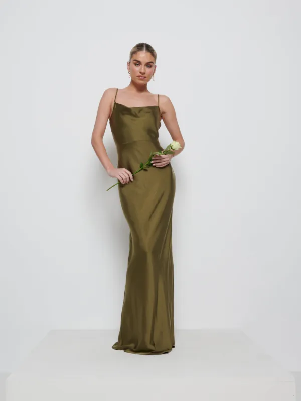 Keisha Maxi Bridesmaid Dress - Matte Military Olive sold by Pretty Lavish