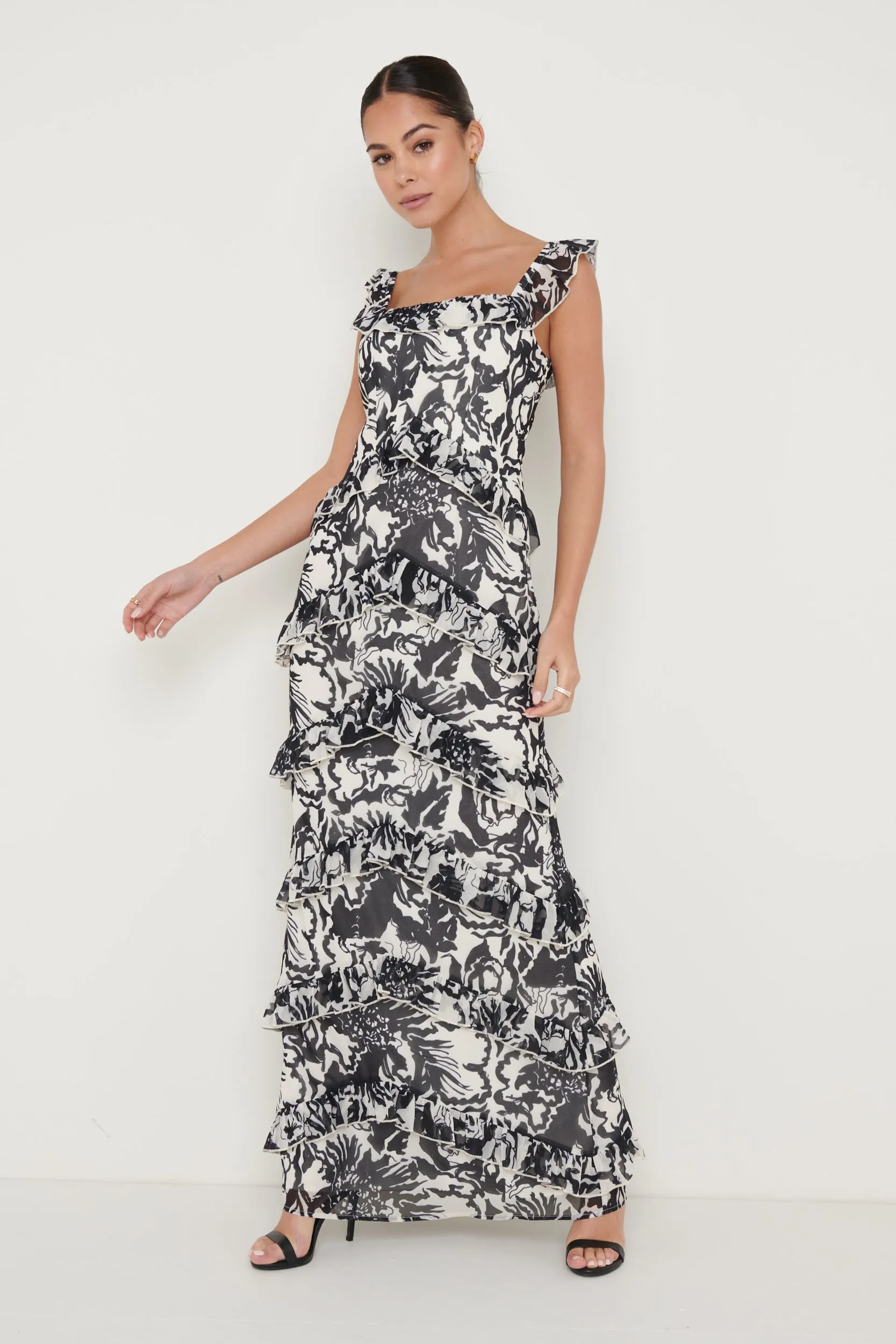 Cecile Maxi Dress - Monochrome Floral sold by Pretty Lavish