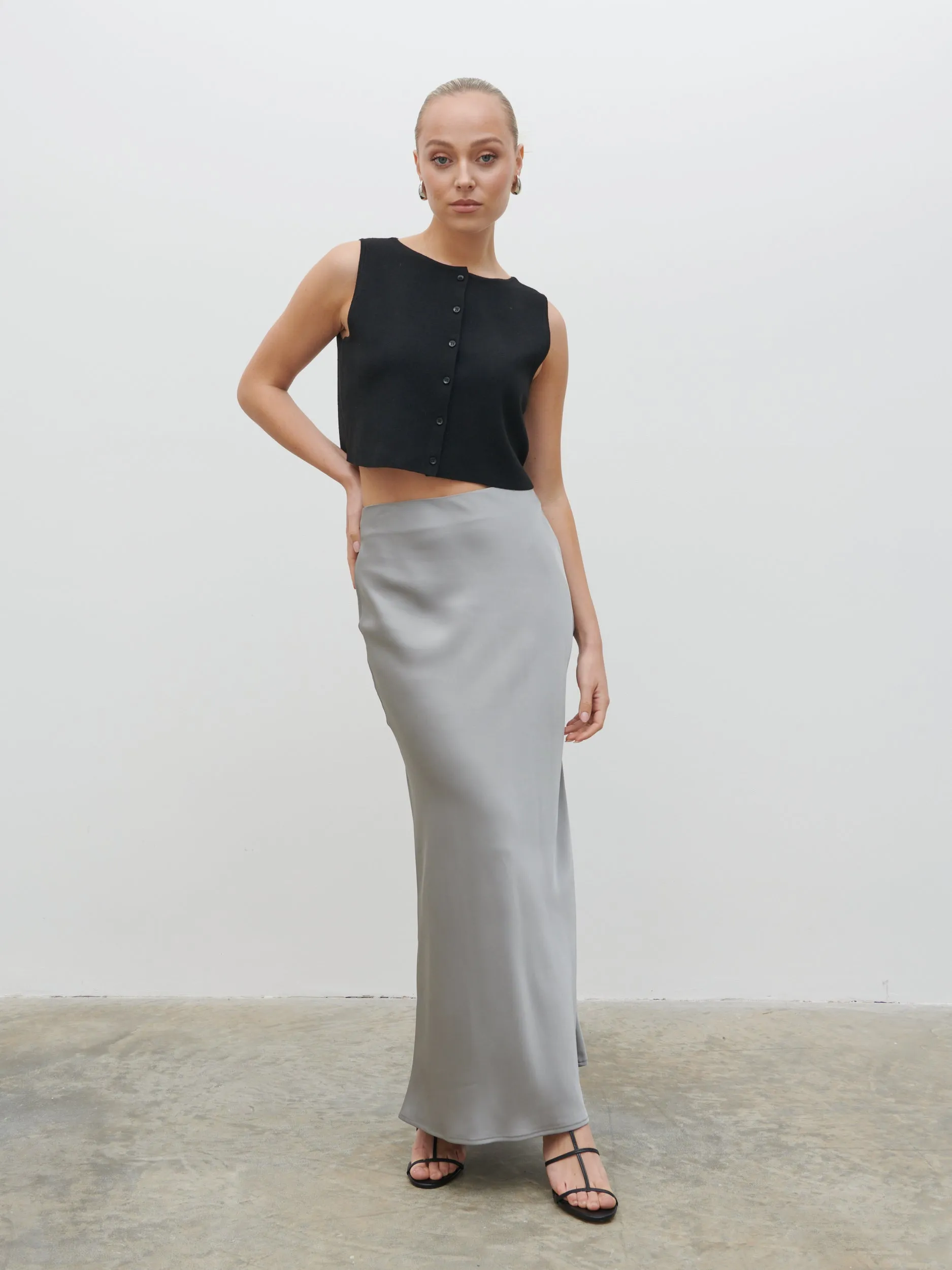Breya Satin Maxi Skirt - Slate Grey sold by Pretty Lavish