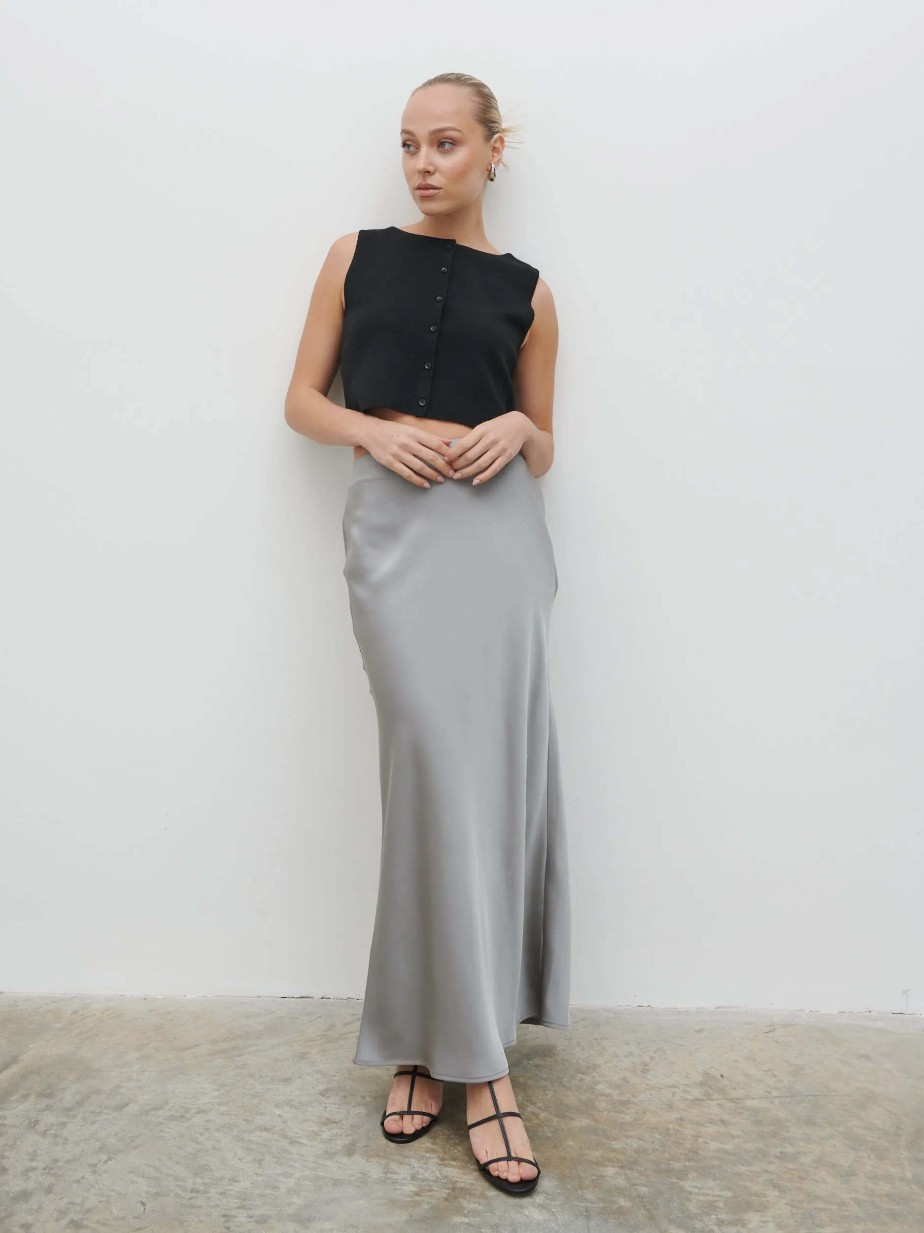 Breya Satin Maxi Skirt - Slate Grey sold by Pretty Lavish product image thumbnail 4