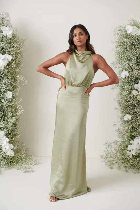 Farrah Maxi Bridesmaid Dress - Matte Olive sold by Pretty Lavish