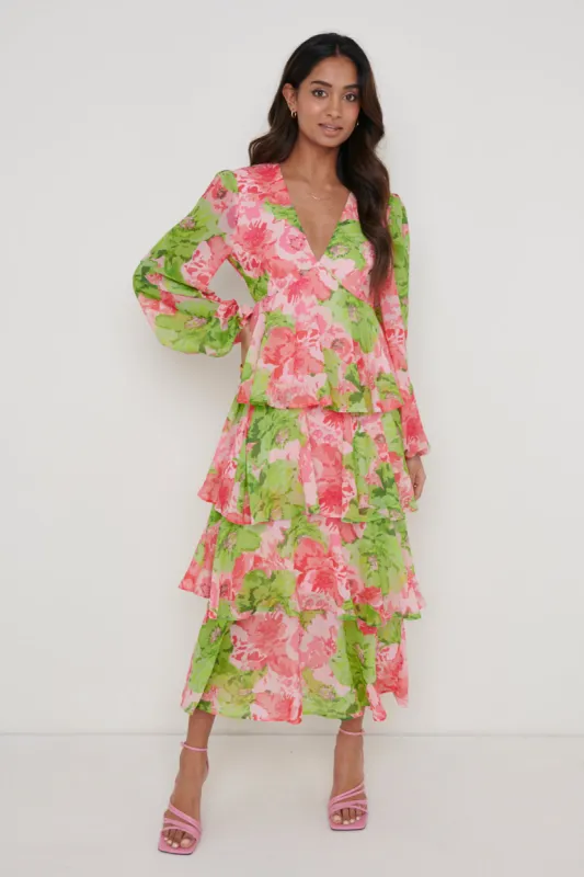 Ashton Ruffle Midi Dress - Patchwork Floral made by Pretty Lavish