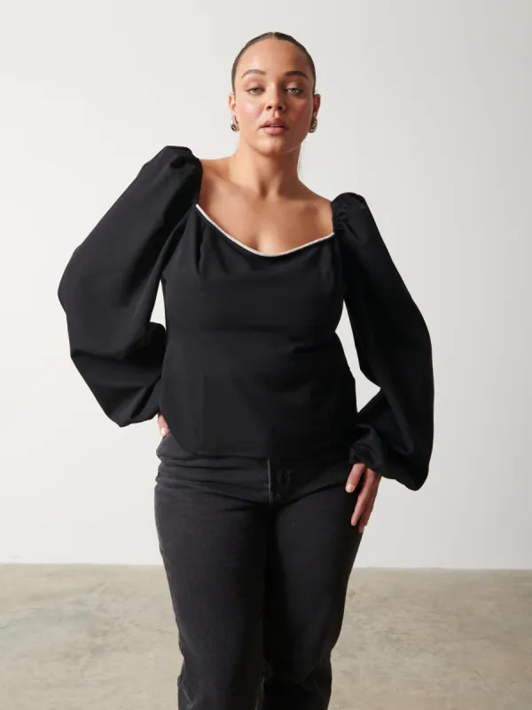 Niamh Embellished Top Curve - Black sold by Pretty Lavish