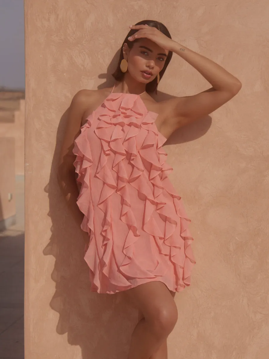 Kelsey Ruffle Mini Dress - Blush sold by Pretty Lavish