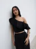 Sol Ruffle Cropped Top - Black sold by Pretty Lavish