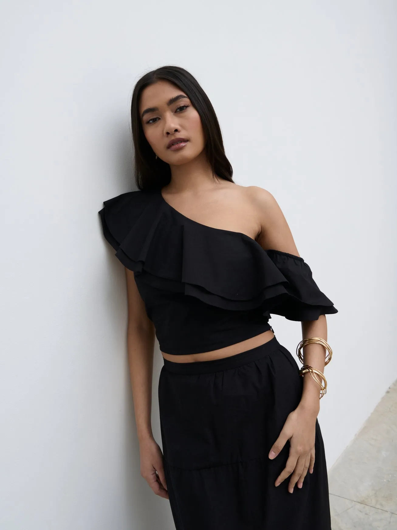 Sol Ruffle Cropped Top - Black sold by Pretty Lavish product image thumbnail 4