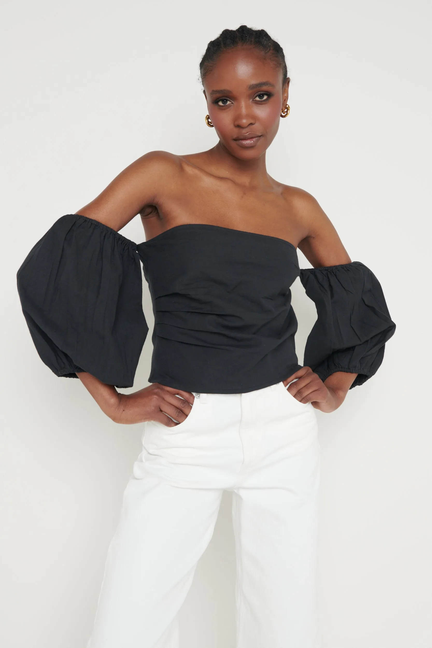 Elle Bardot Puff Sleeve Blouse - Black sold by Pretty Lavish product image thumbnail 3