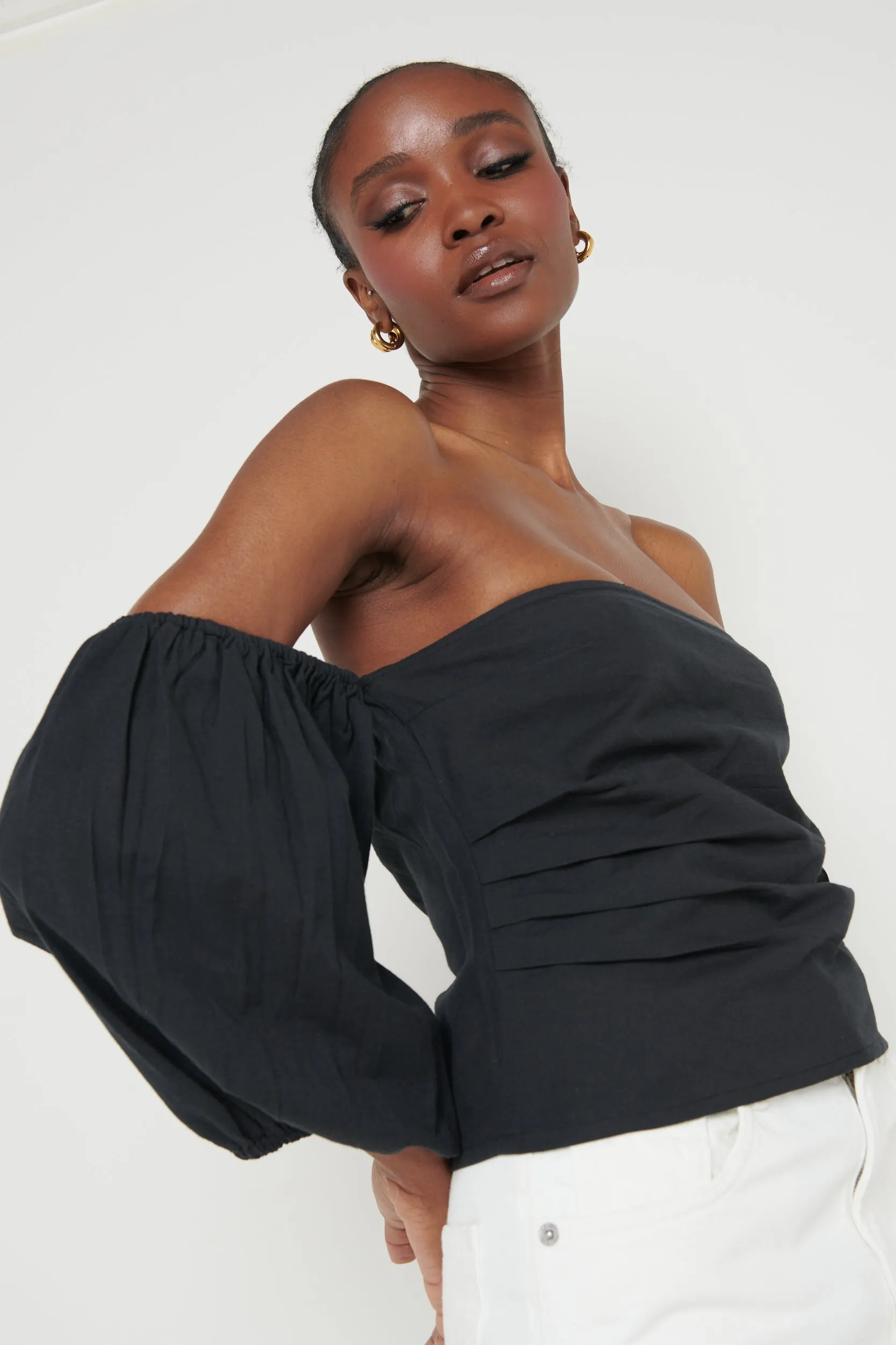 Elle Bardot Puff Sleeve Blouse - Black sold by Pretty Lavish product image thumbnail 2