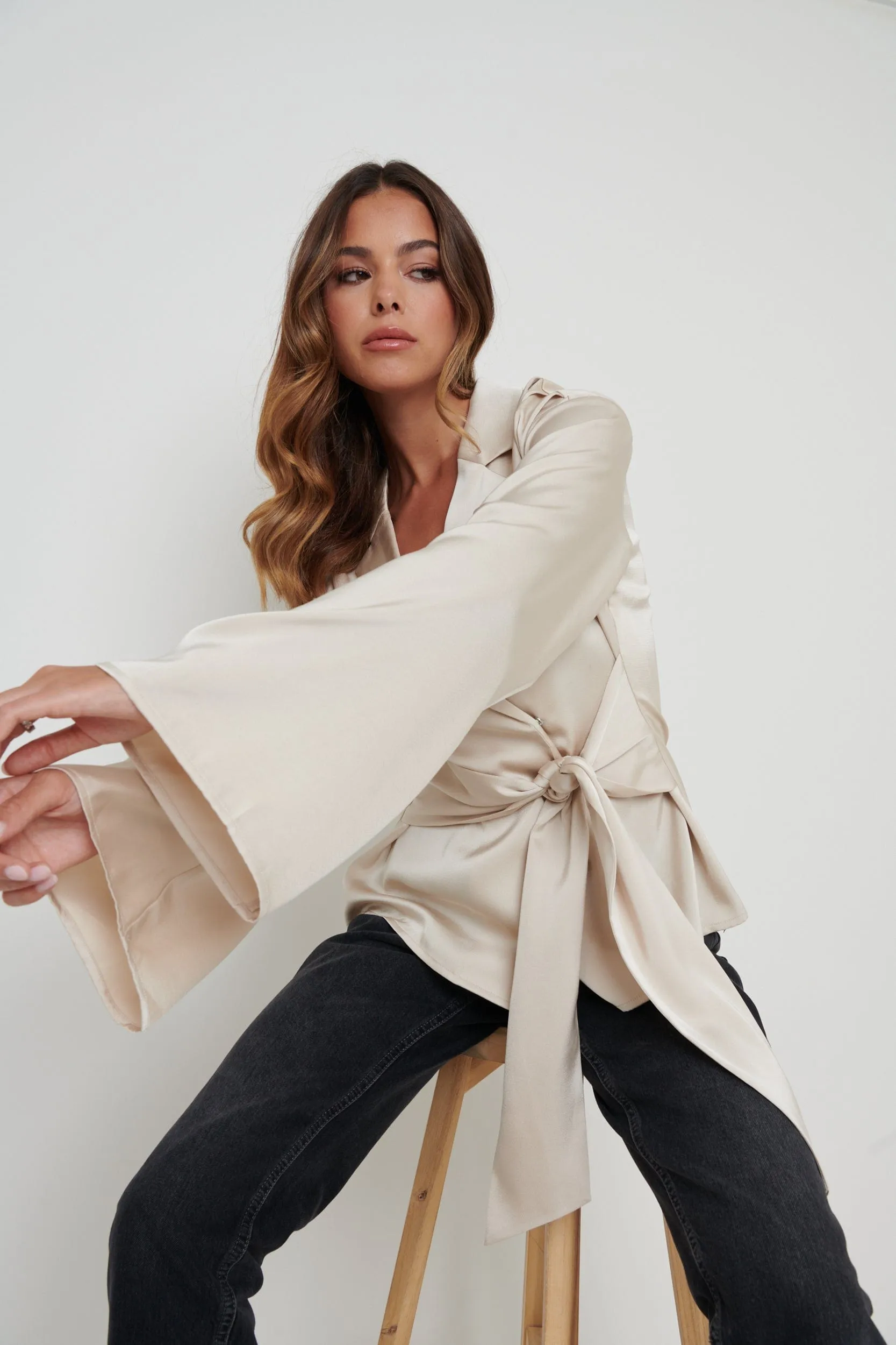 Louis Satin Wrap Blouse - Champagne sold by Pretty Lavish product image thumbnail 2