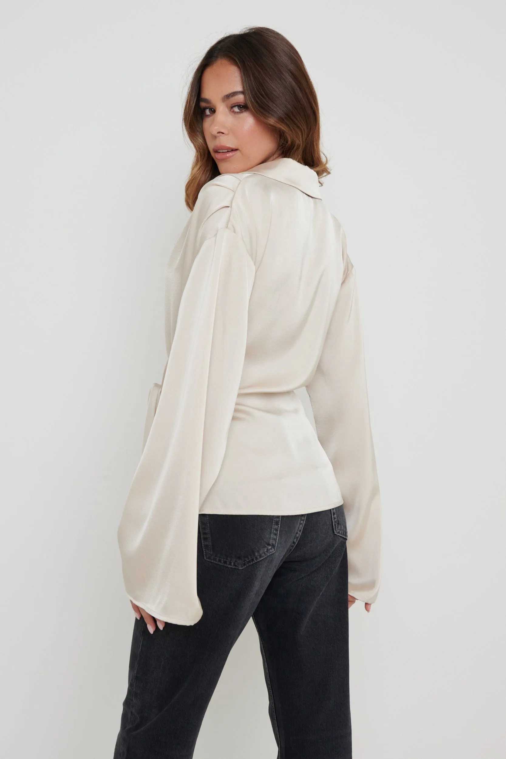 Louis Satin Wrap Blouse - Champagne sold by Pretty Lavish product image thumbnail 3