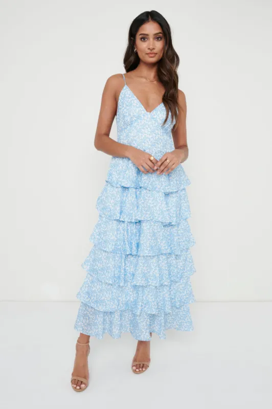 Lissy Ruffle Midaxi Dress - Blue Abstract sold by Pretty Lavish