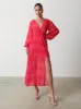 Lilianna Backless Balloon Sleeve Printed Dress - Pink and Red Watercolour sold by Pretty Lavish