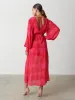 Lilianna Backless Balloon Sleeve Printed Dress - Pink and Red Watercolour sold by Pretty Lavish