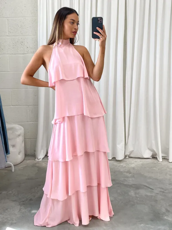Thea Ruffle Halterneck Dress - Pink sold by Pretty Lavish