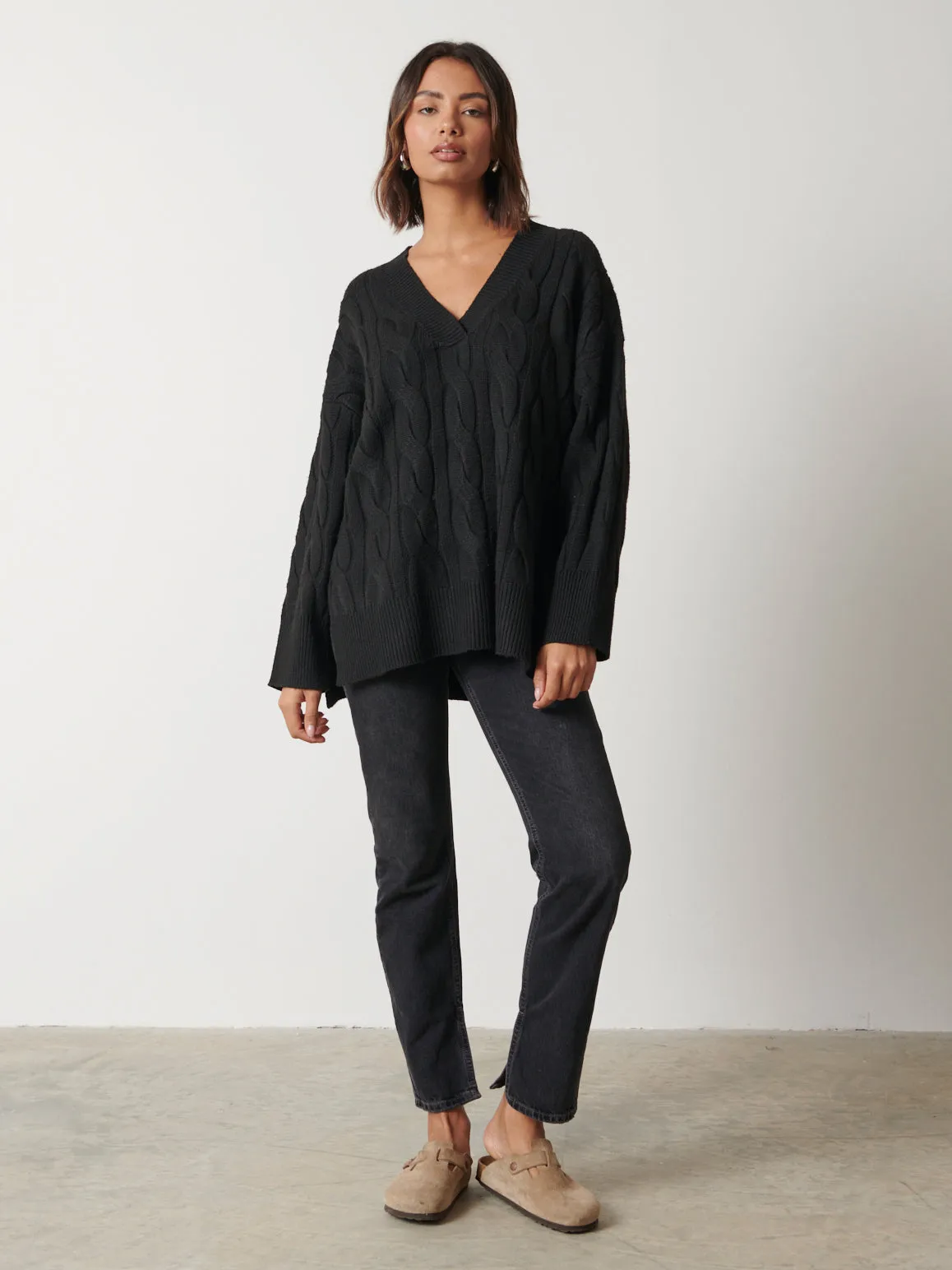 Ashlie Cable Knit V Neck Jumper - Black sold by Pretty Lavish product image thumbnail 4