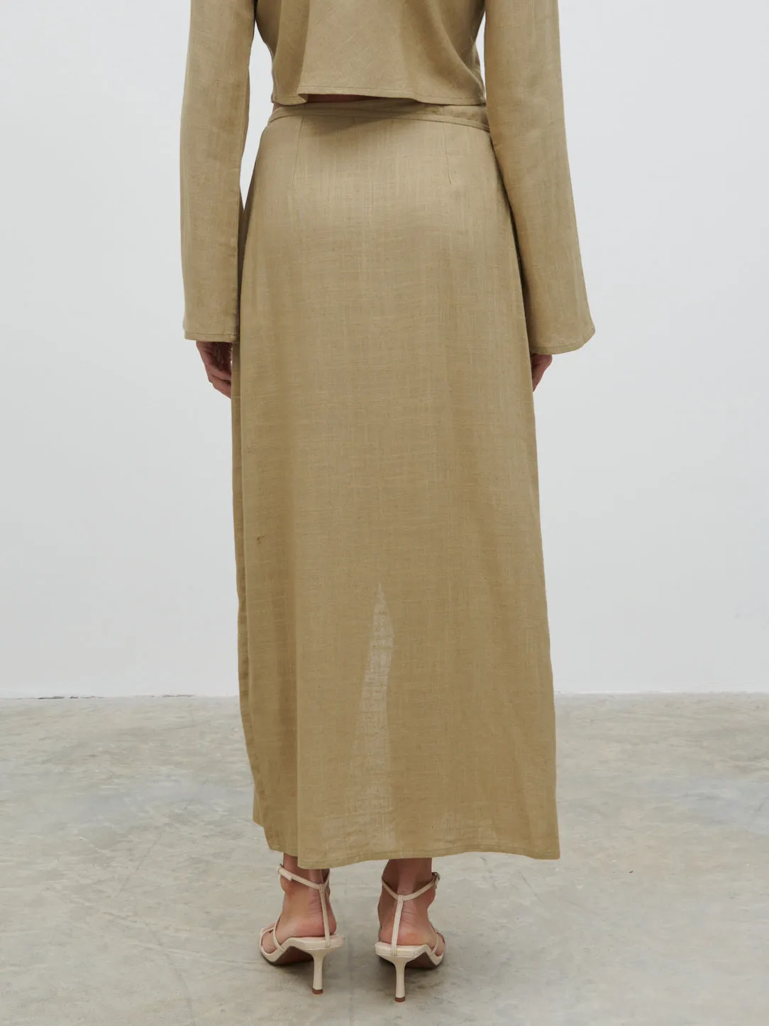 Abigail Wrap Linen Midaxi Skirt - Olive sold by Pretty Lavish product image thumbnail 4