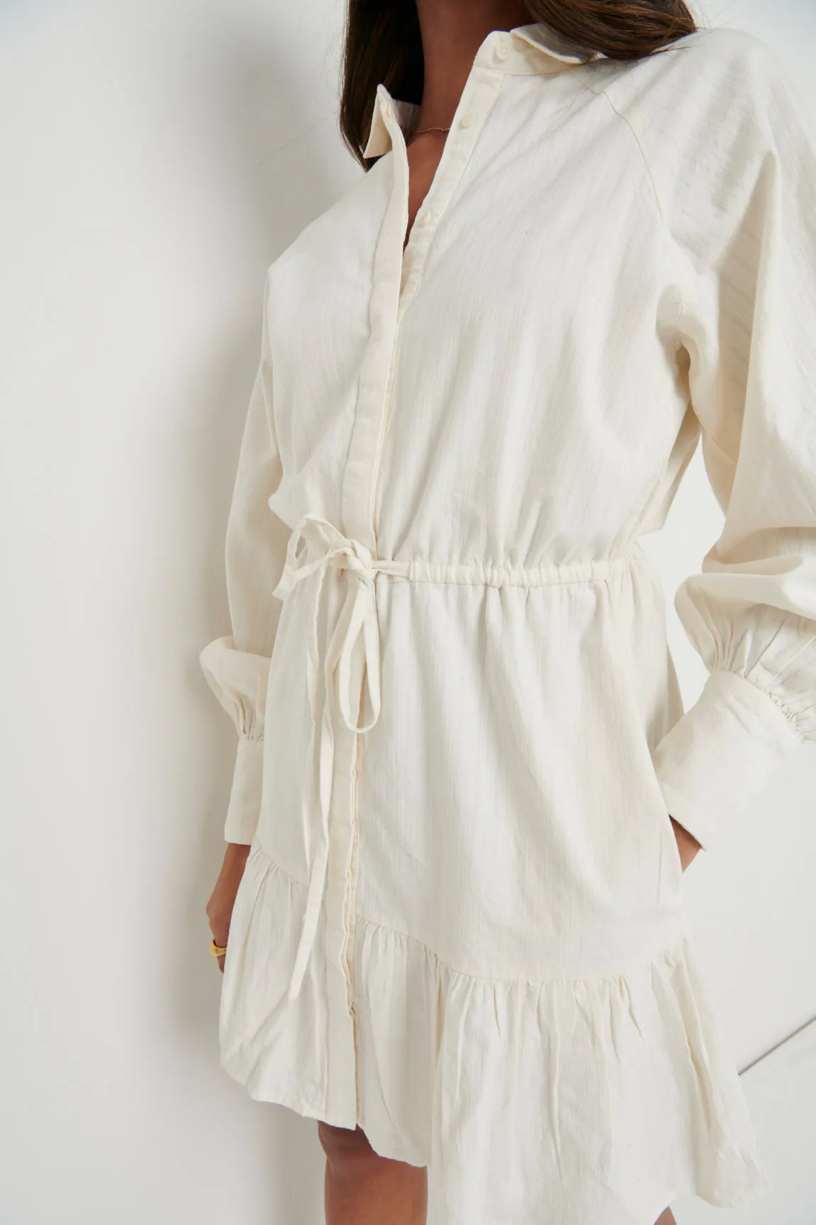 Mabel Drawstring Shirt Mini Dress - White sold by Pretty Lavish product image thumbnail 3