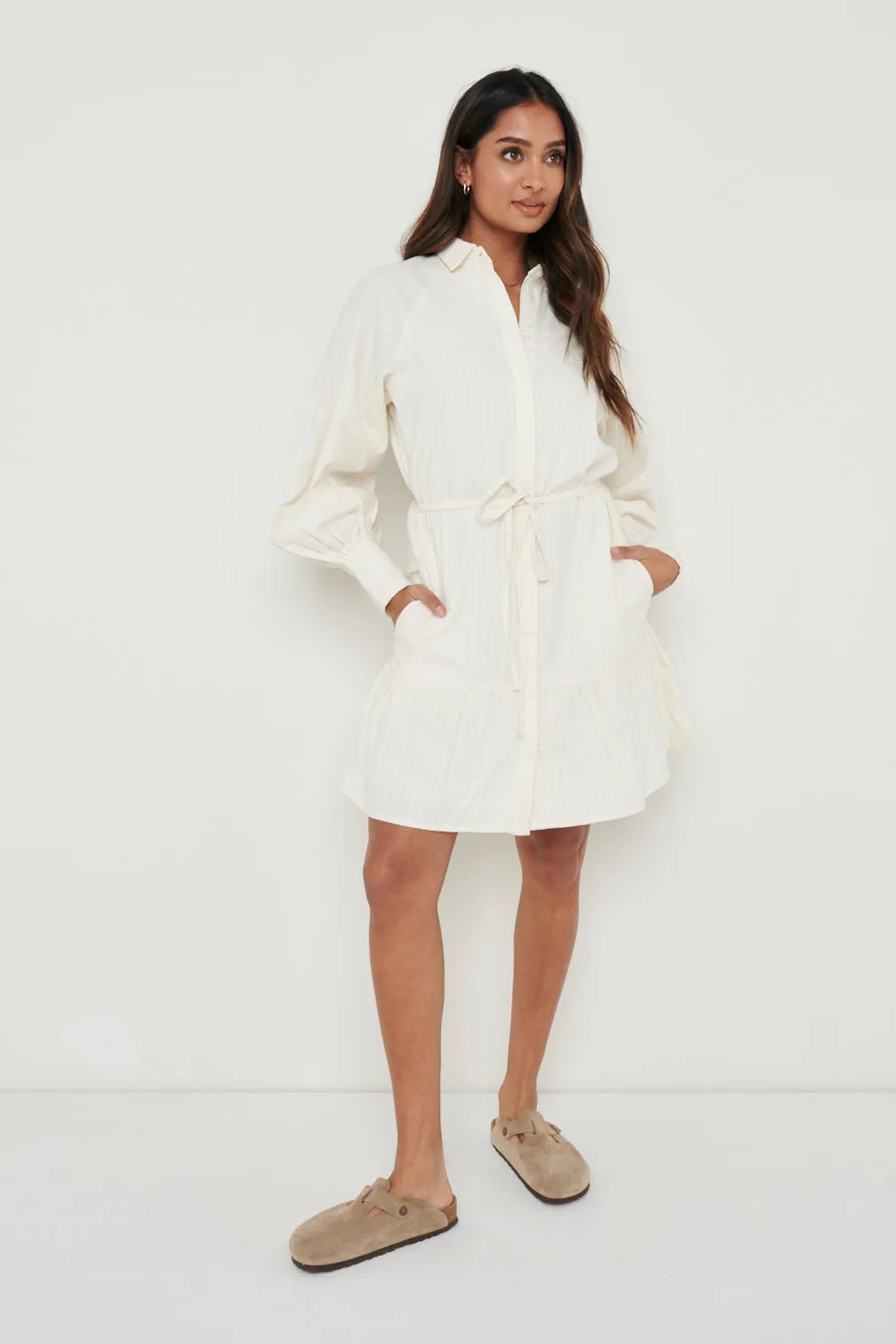 Mabel Drawstring Shirt Mini Dress - White sold by Pretty Lavish product image thumbnail 4