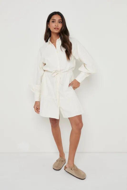 Mabel Drawstring Shirt Mini Dress - White sold by Pretty Lavish