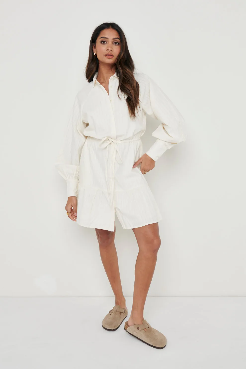 Mabel Drawstring Shirt Mini Dress - White sold by Pretty Lavish