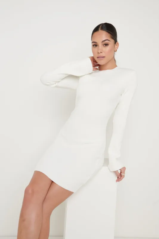 Laurel Long Sleeve Knit Mini Dress - Cream sold by Pretty Lavish