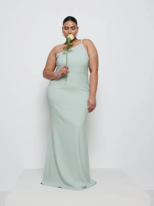 Amelia Crepe Maxi Bridesmaid Dress Curve - Sage made by Pretty Lavish