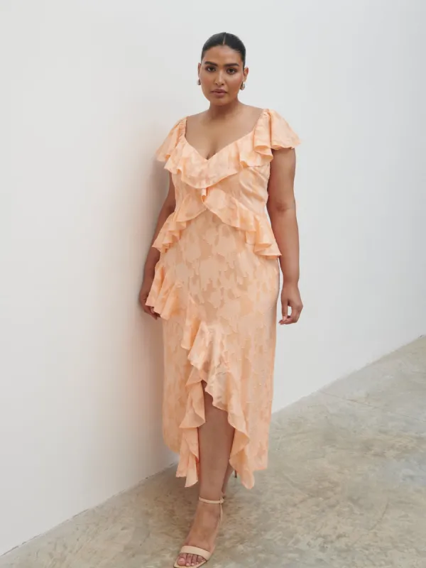Eloise Ruffle Midaxi Dress Curve - Apricot sold by Pretty Lavish