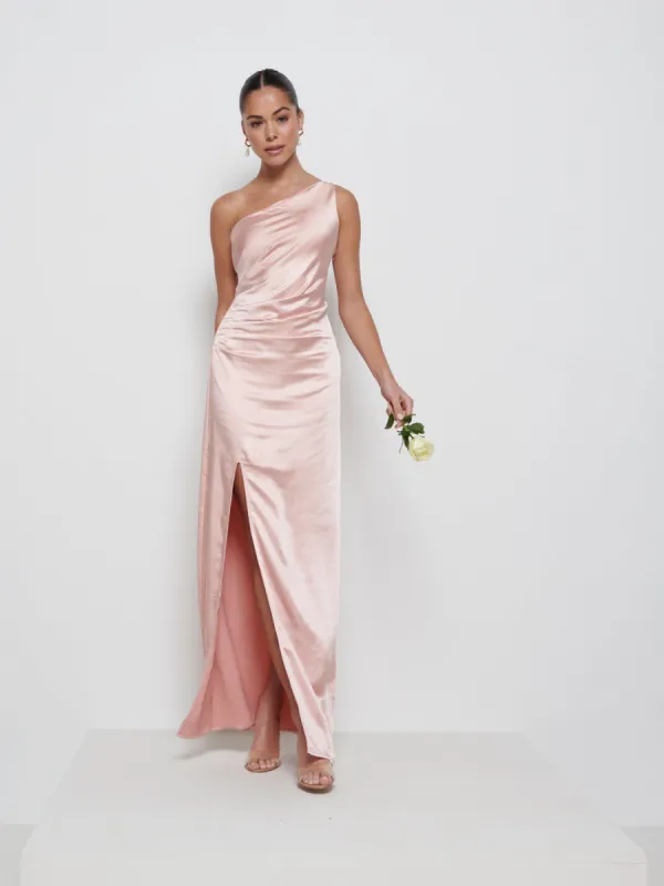 Amelia Ruched Maxi Bridesmaid Dress - Matte True Blush sold by Pretty Lavish