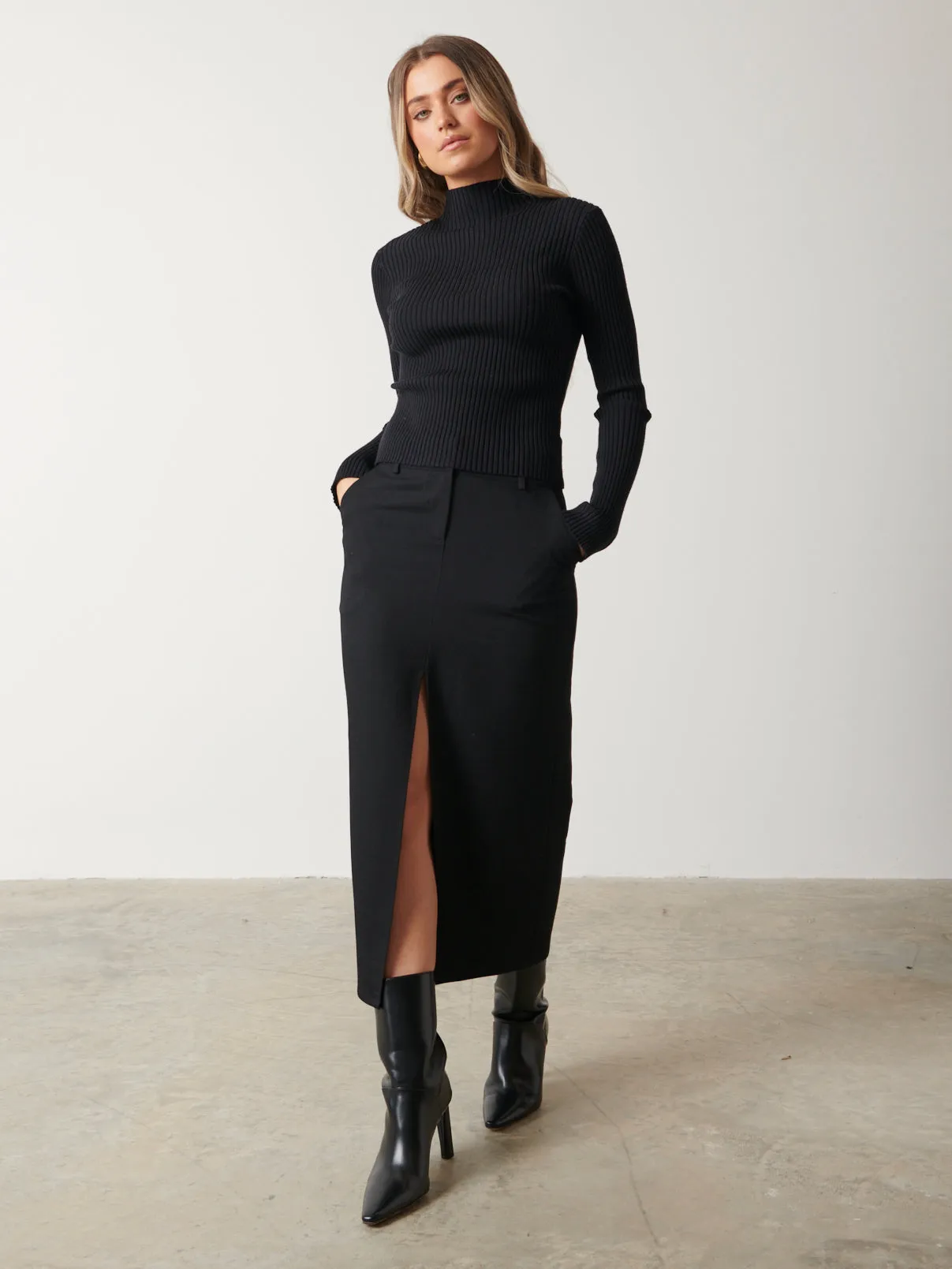 Frankie Tailored Midaxi Skirt - Black sold by Pretty Lavish