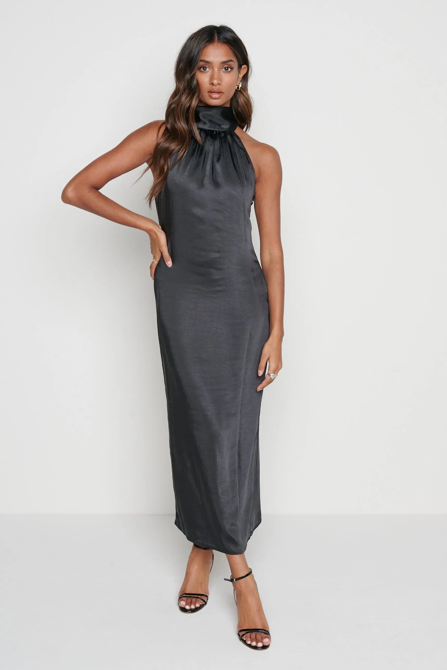 Raleigh Halter neck Tie Dress- Black sold by Pretty Lavish