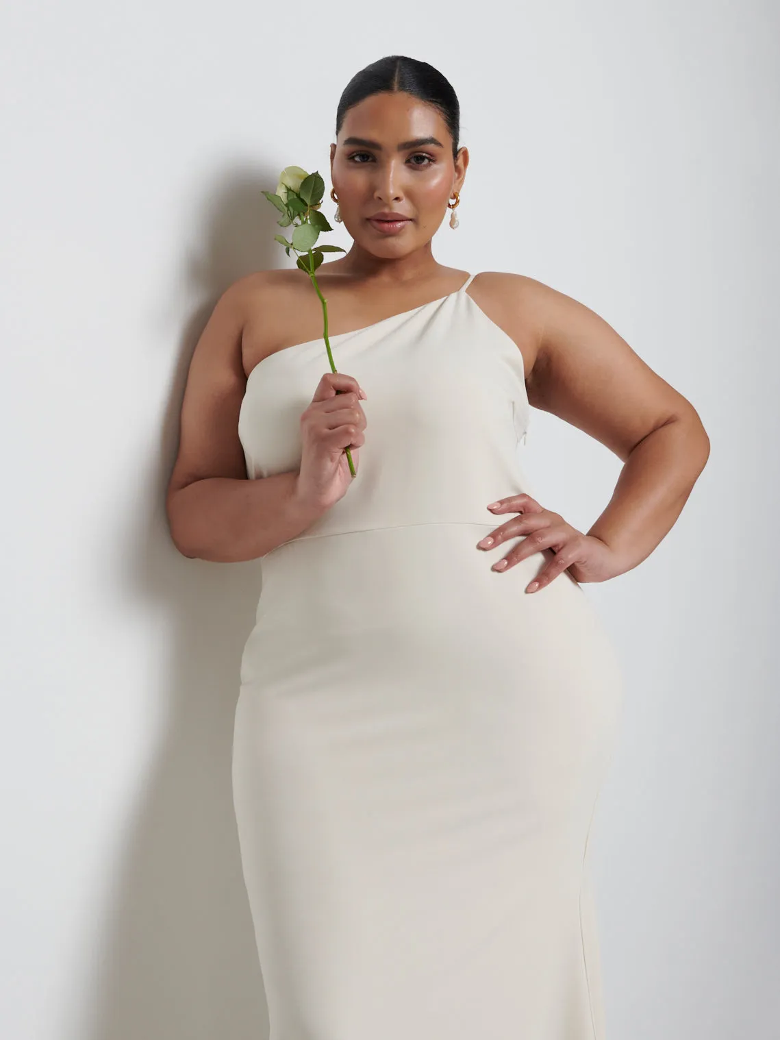 Amelia Crepe Maxi Bridesmaid Dress Curve - Champagne sold by Pretty Lavish product image thumbnail 2