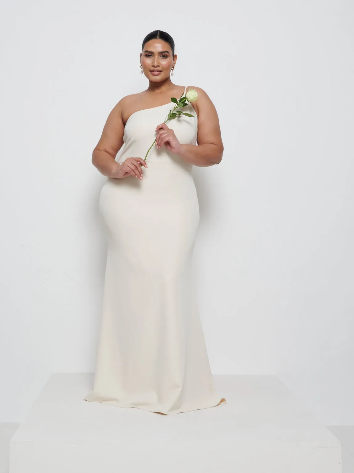 Amelia Crepe Maxi Bridesmaid Dress Curve - Champagne sold by Pretty Lavish product image thumbnail 4