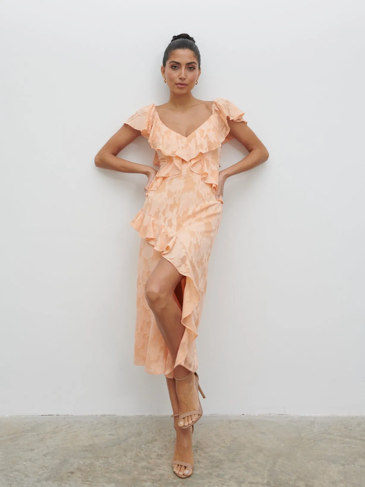 Eloise Ruffle Midaxi Dress - Apricot sold by Pretty Lavish product image thumbnail 3