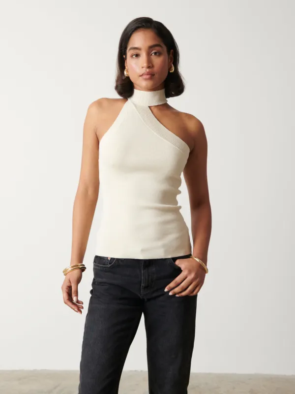 Mia Turtle Neck Asymmetric Knit Top - Cream sold by Pretty Lavish