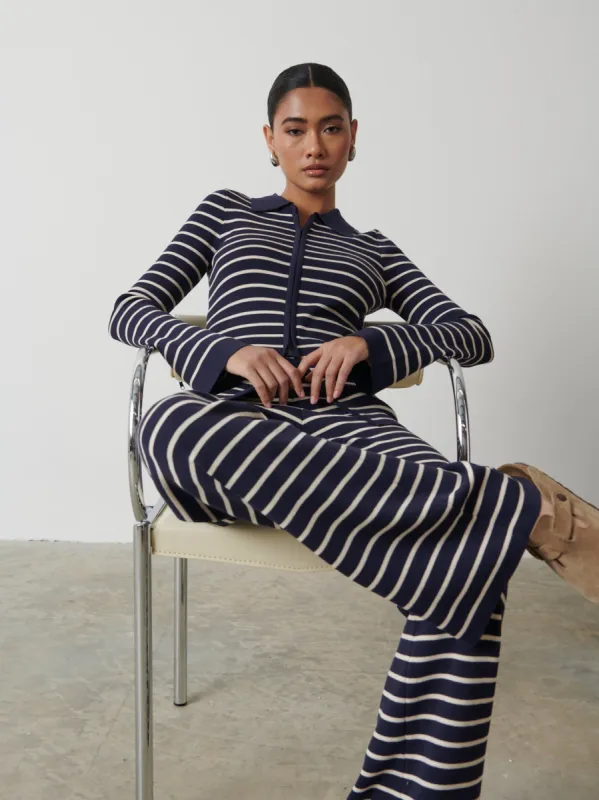 Avery Striped Zip Knit Top - Navy and Cream sold by Pretty Lavish