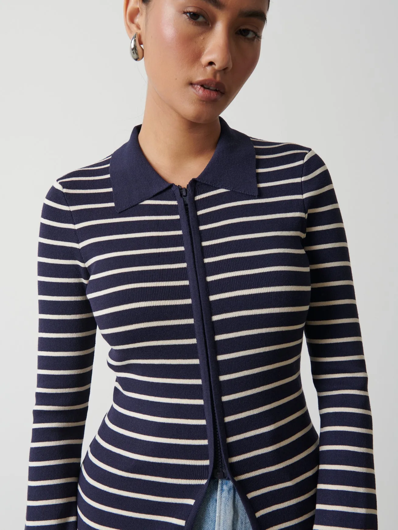 Avery Striped Zip Knit Top - Navy and Cream sold by Pretty Lavish product image thumbnail 2