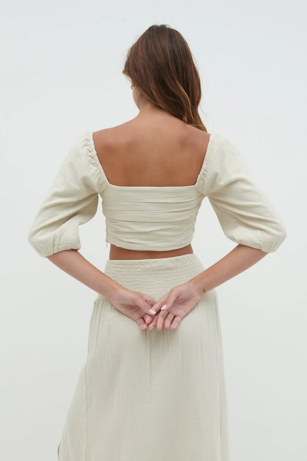 Ingrid Ruched Puff Sleeve Blouse - Beige sold by Pretty Lavish product image thumbnail 3