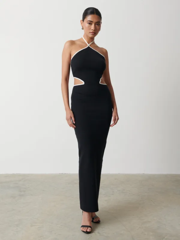 Marla Contrast Trim Maxi Dress - Black sold by Pretty Lavish