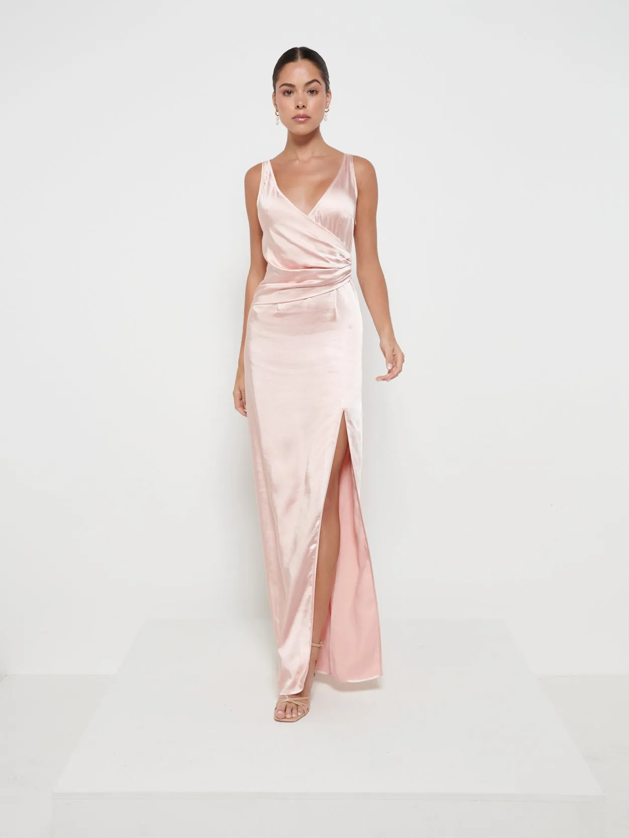 Esmee Wrap Maxi Bridesmaid Dress - Matte True Blush sold by Pretty Lavish