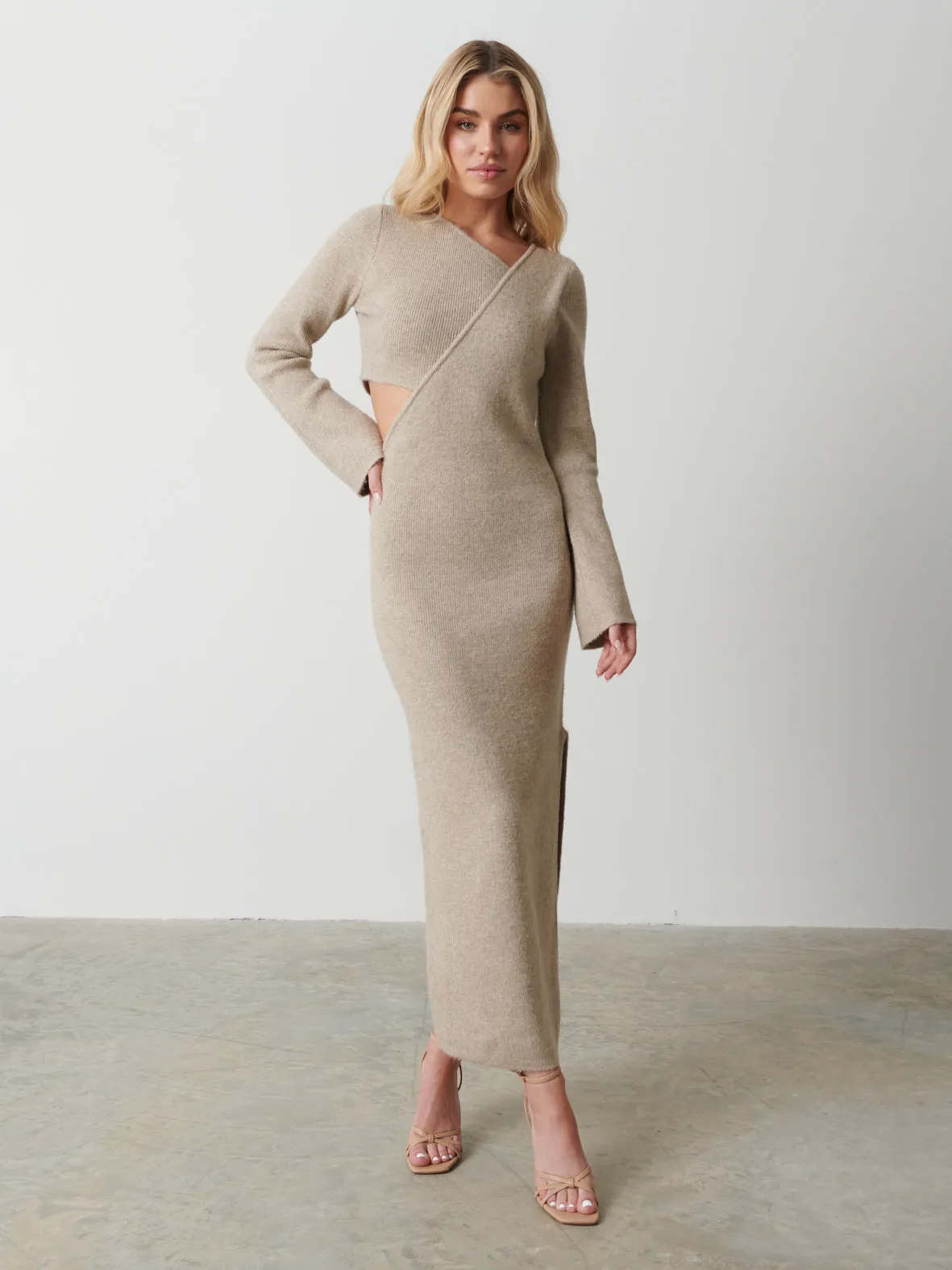 Zariah Space Dye Midaxi Dress - Beige sold by Pretty Lavish