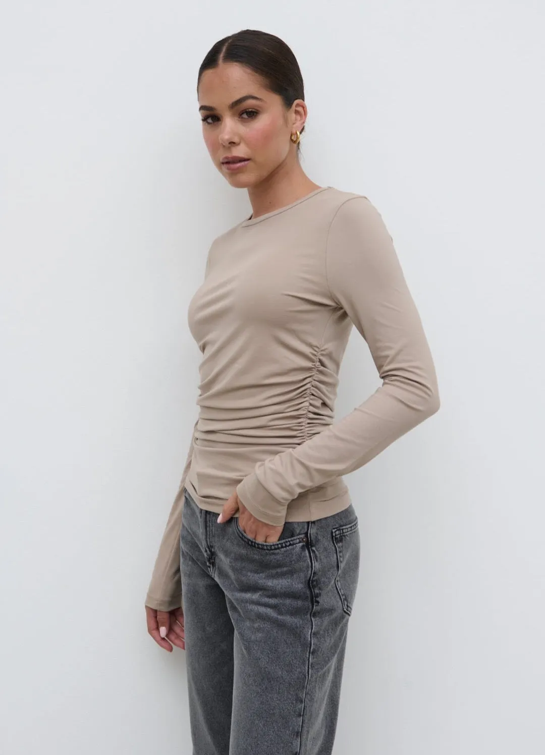 Celia Gathered Jersey Top - Taupe sold by Pretty Lavish product image thumbnail 2