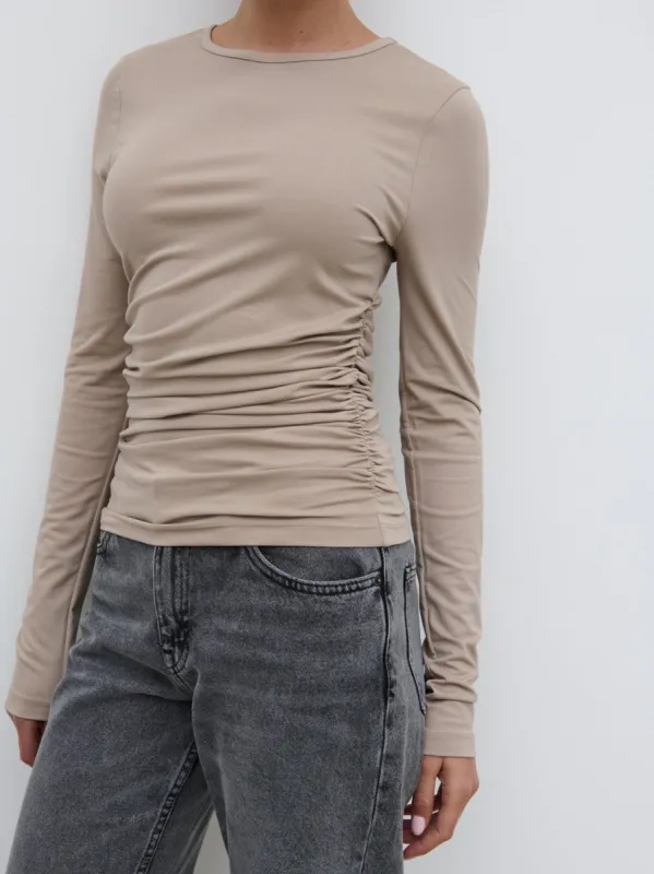 Celia Gathered Jersey Top - Taupe sold by Pretty Lavish