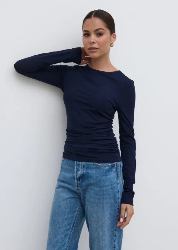 Celia Gathered Jersey Top - Navy sold by Pretty Lavish