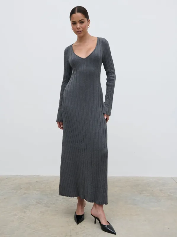 Scarlett Tie Knit Dress - Charcoal sold by Pretty Lavish