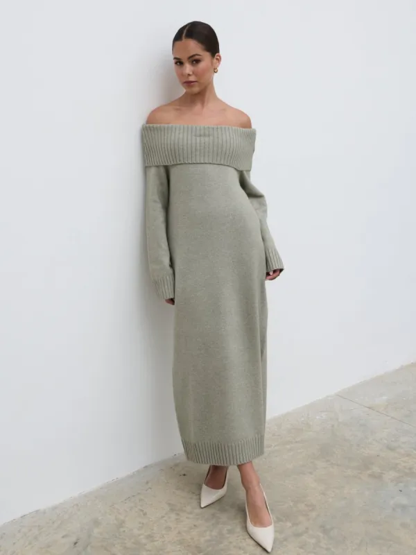 Renee Chunky Knit Midaxi Dress - Sage sold by Pretty Lavish