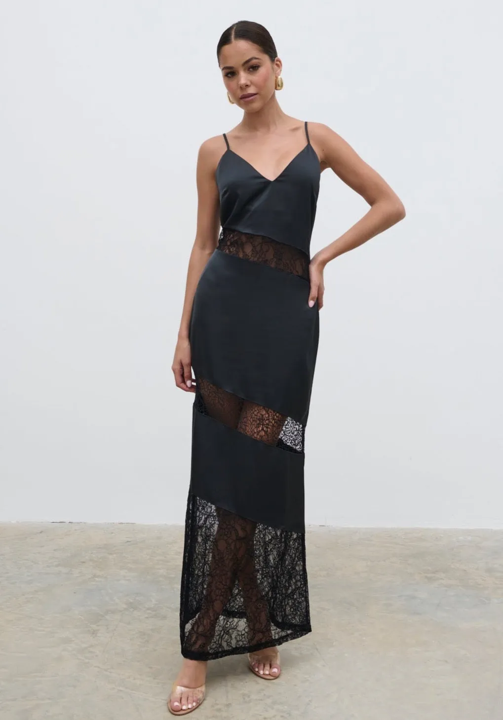 Monique Lace Inserted Slip Dress - Black sold by Pretty Lavish product image thumbnail 5