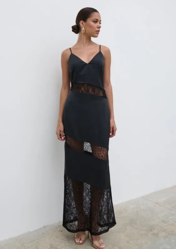 Monique Lace Inserted Slip Dress - Black sold by Pretty Lavish