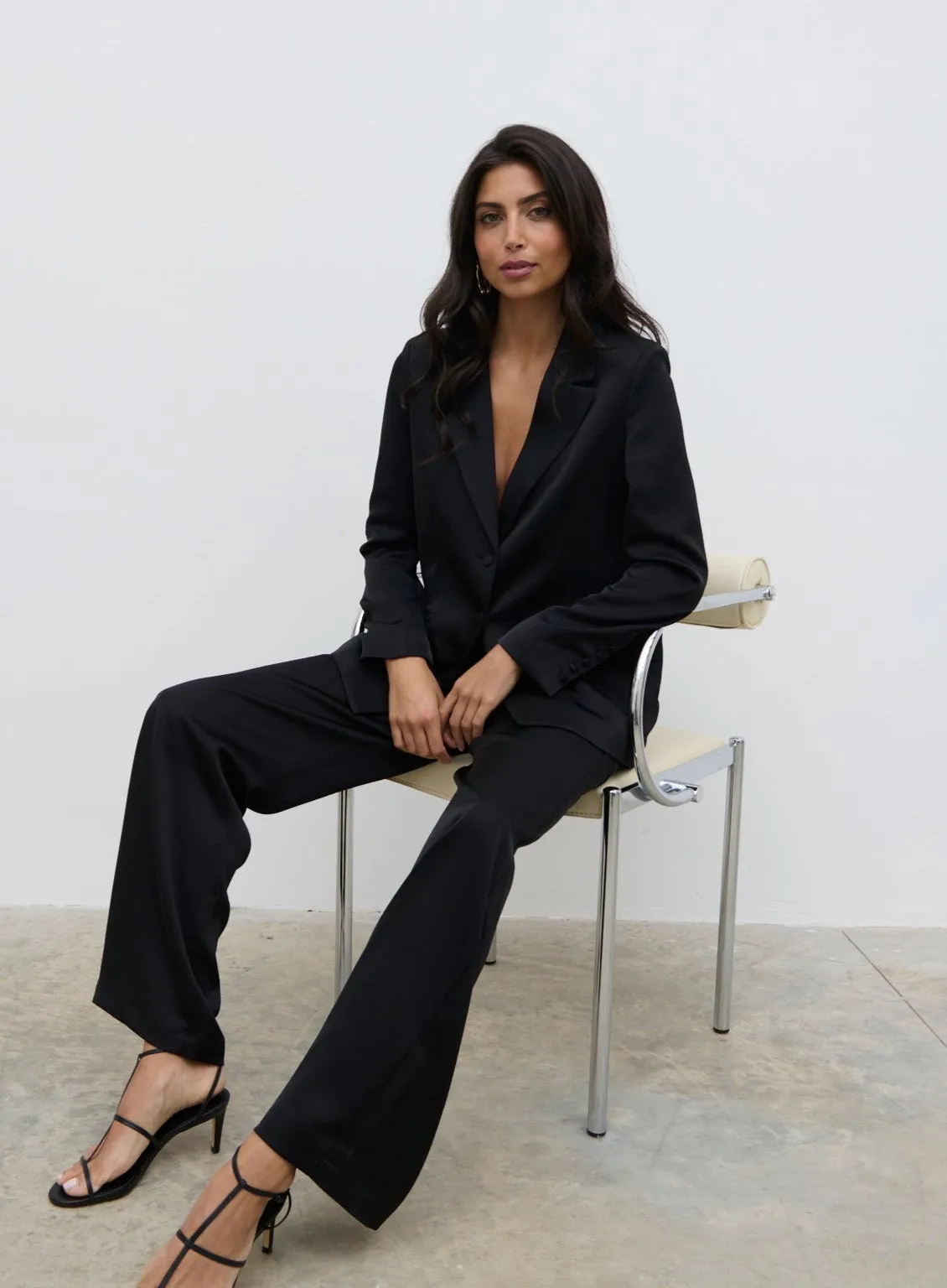 Callie Satin Blazer - Black sold by Pretty Lavish