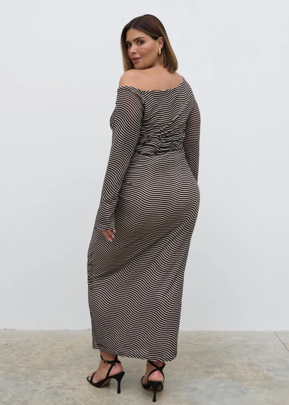 Carrie Asymmetric Knot Midaxi Dress Curve - Black and Cream Stripe sold by Pretty Lavish product image thumbnail 3