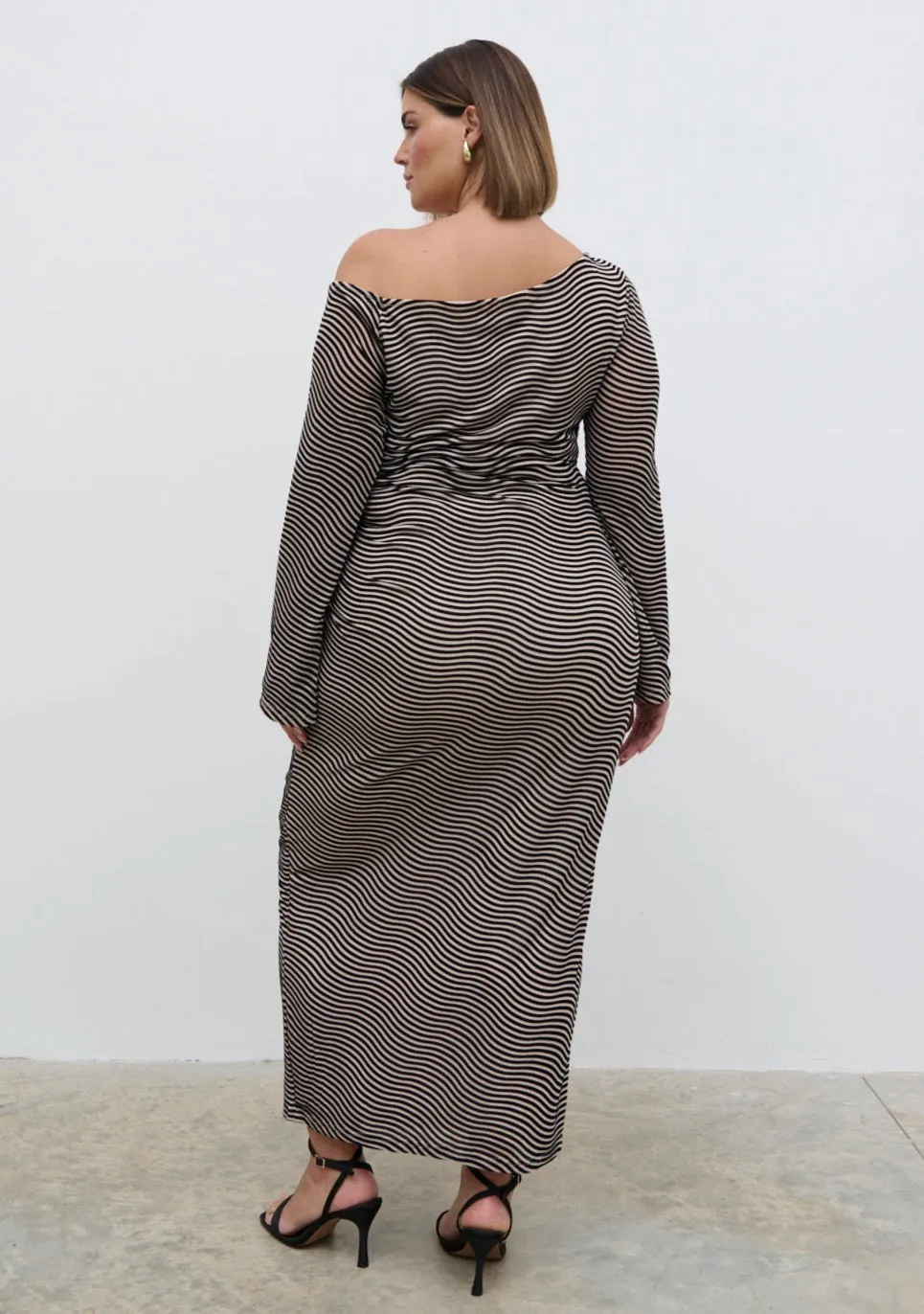 Carrie Asymmetric Knot Midaxi Dress Curve - Black and Cream Stripe sold by Pretty Lavish product image thumbnail 4